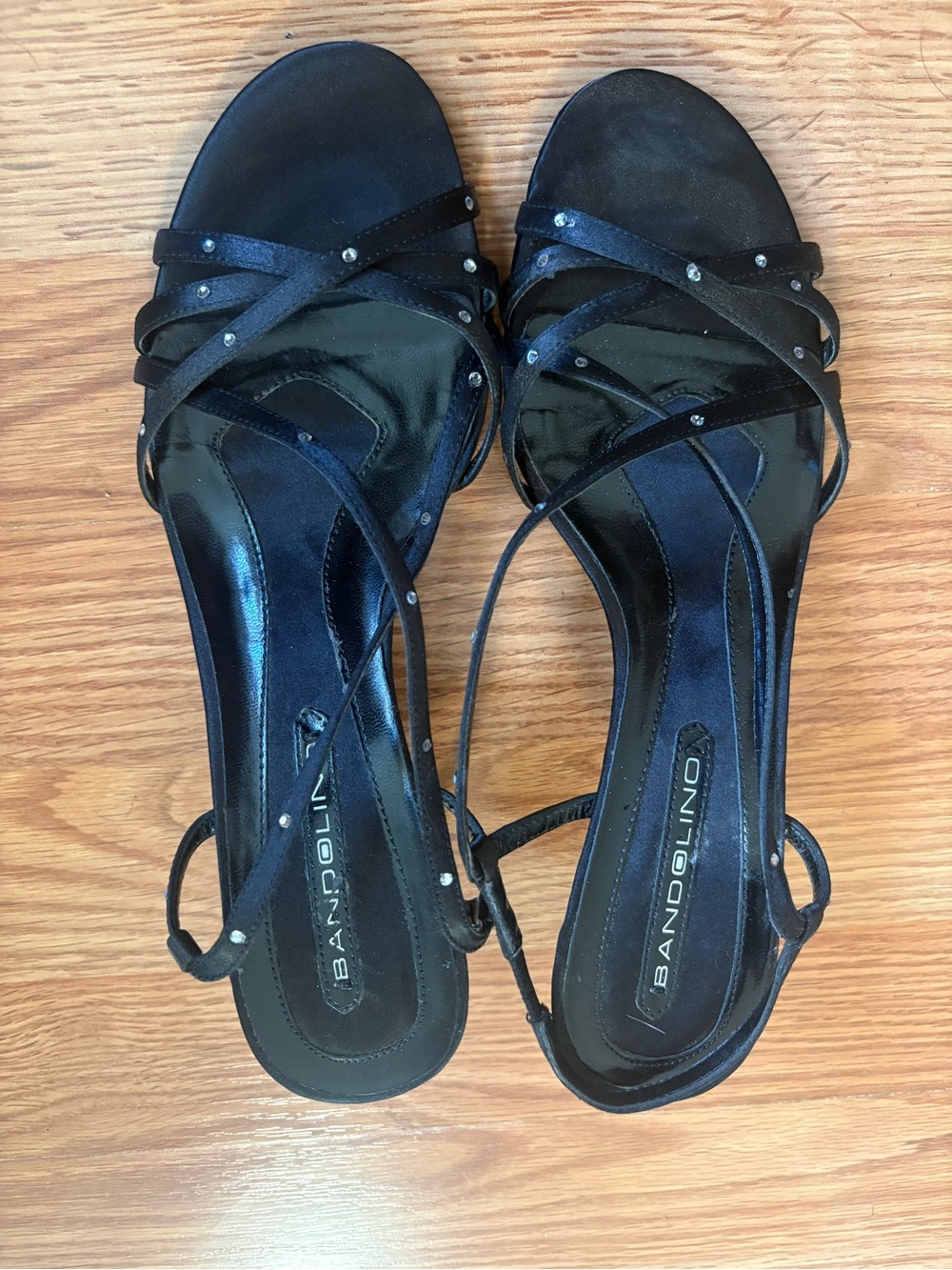 Bandolino Black Strappy Heeled Sandals with Stud Accents